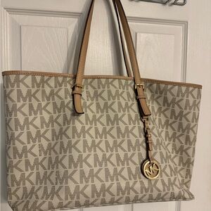 Michael Kors Cream and Brown Monogram Tote